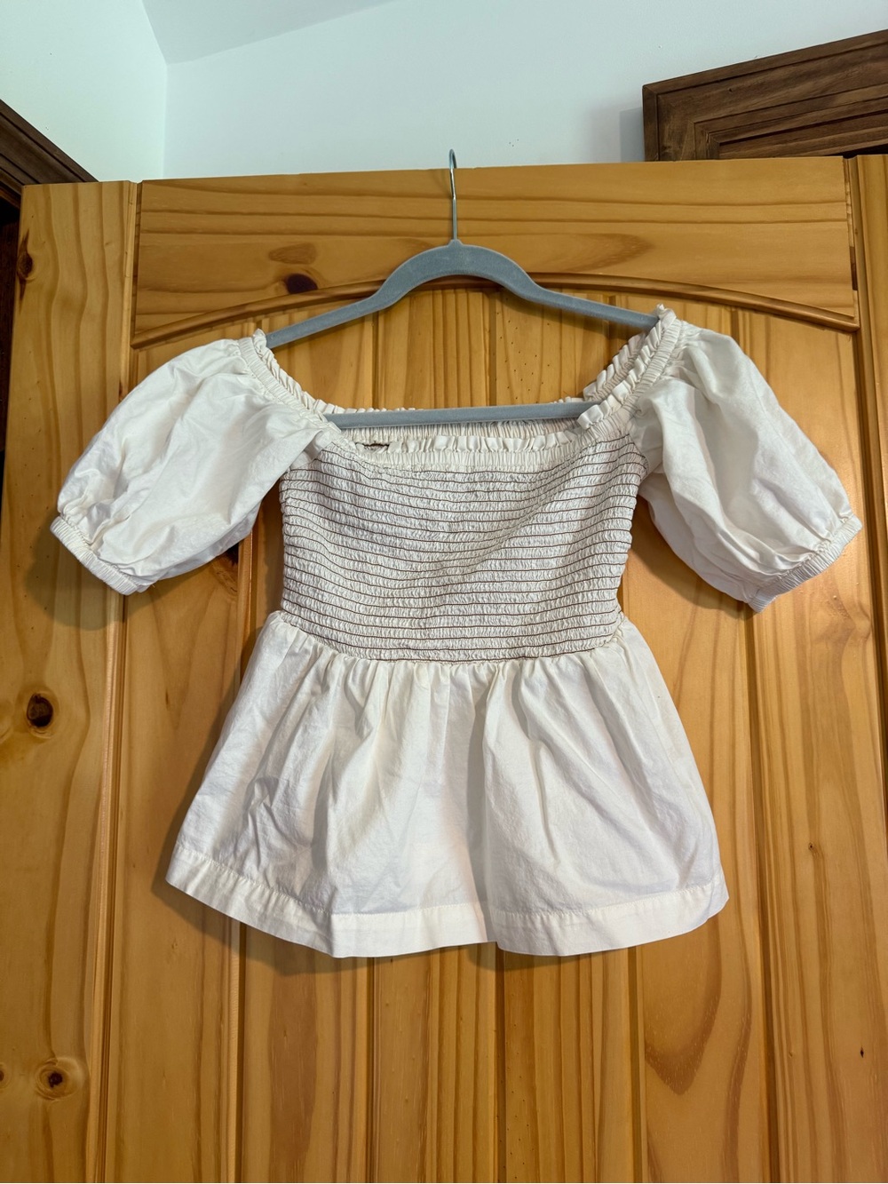 Old Navy Cream Off-Shoulder Smocked Peplum Top
